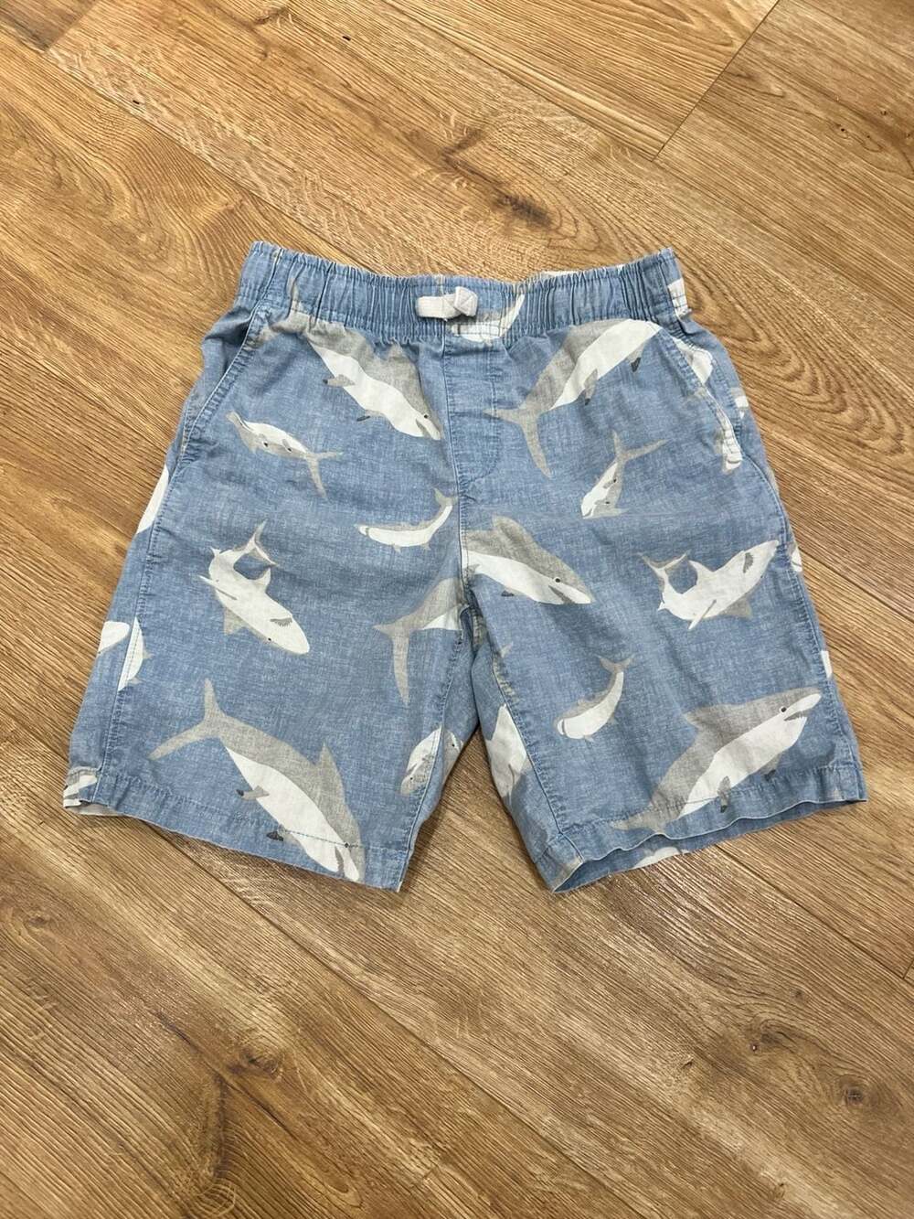 Lands' End Shark Print Shorts Size L 10-12 Blue Cotton Pull-On